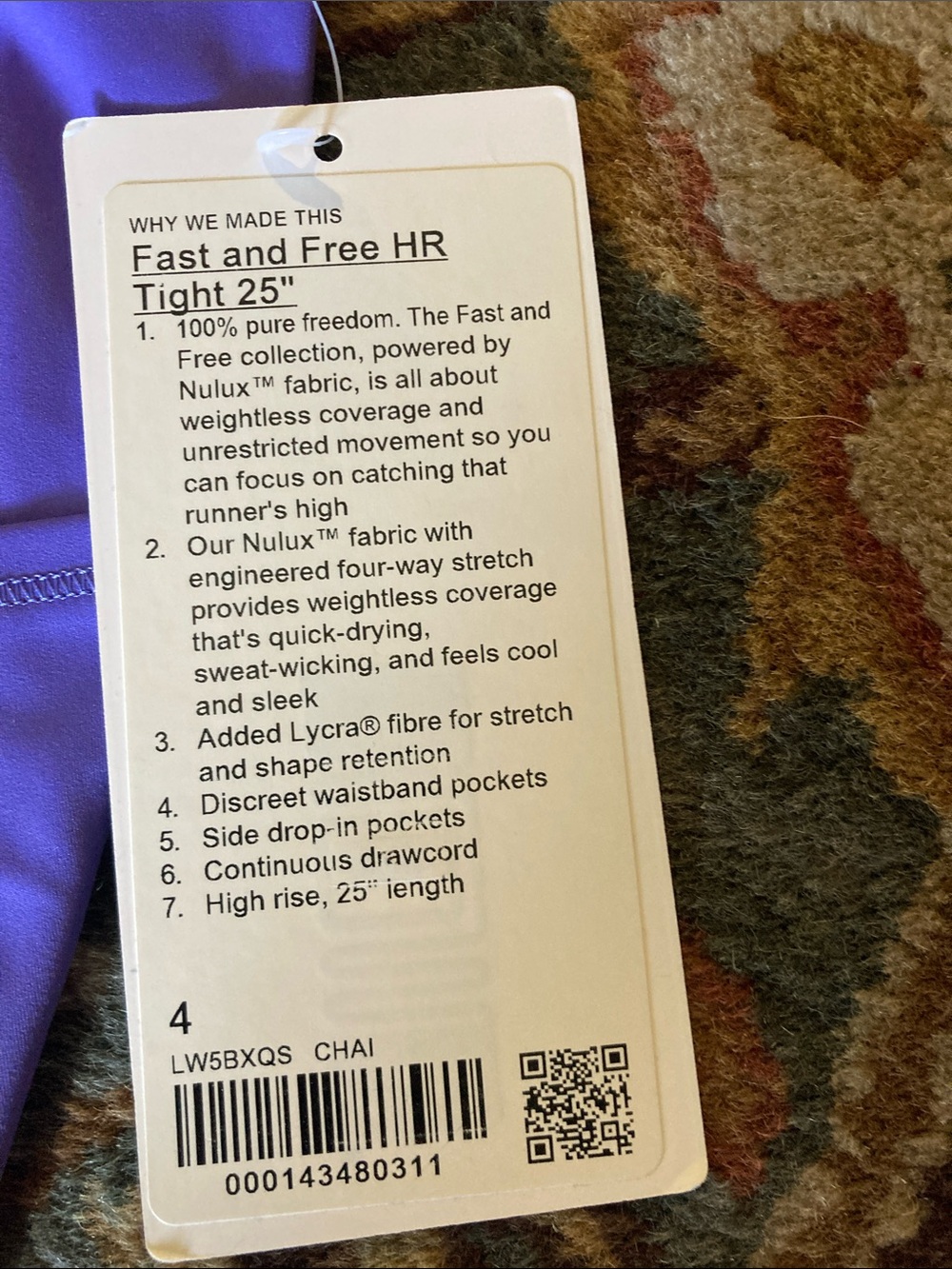 NWT Lululemon, fast and free tight size 4 - Picture 2 of 5